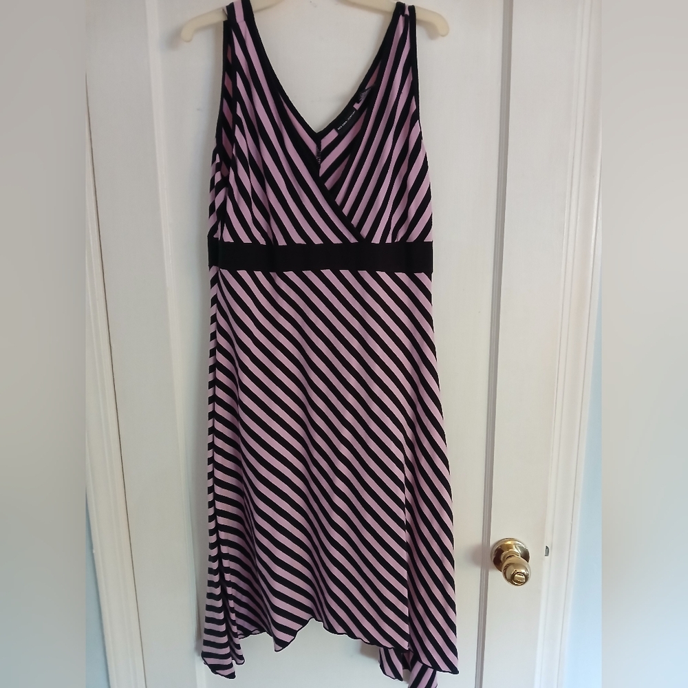 New York & Company Pink and Black Striped Top